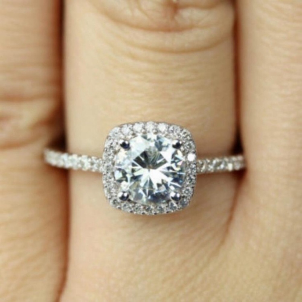 New 18k White Gold Diamond Halo Ring - Picture 2 of 5